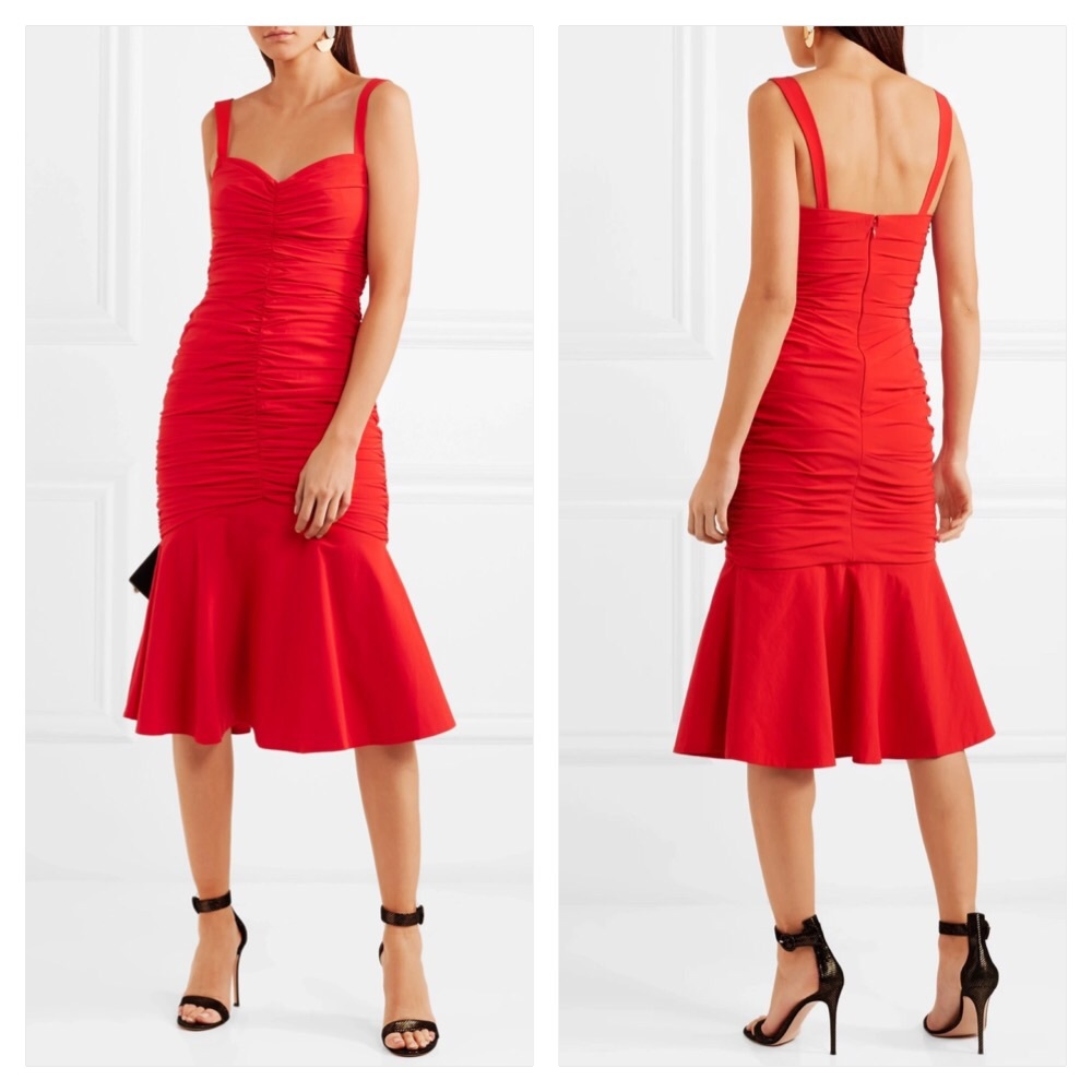 REBECCA VALLANCE BRESCIA RUCHED POPLIN MIDI DRESS